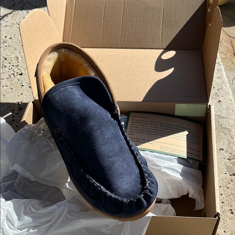 Men's Navy Suede Moccasin Slippers